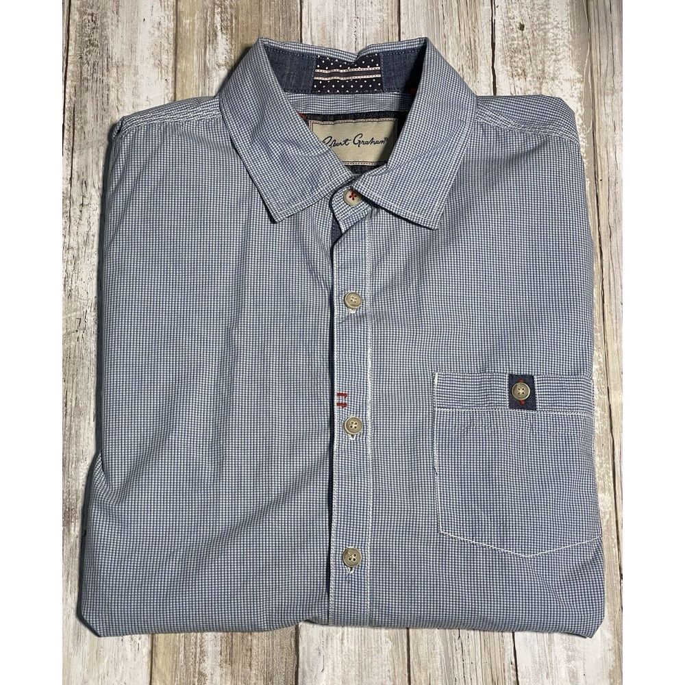 Men's Robert Graham Hawaii Light Blue Short Sleeve‎ Button Up Shirt Medium